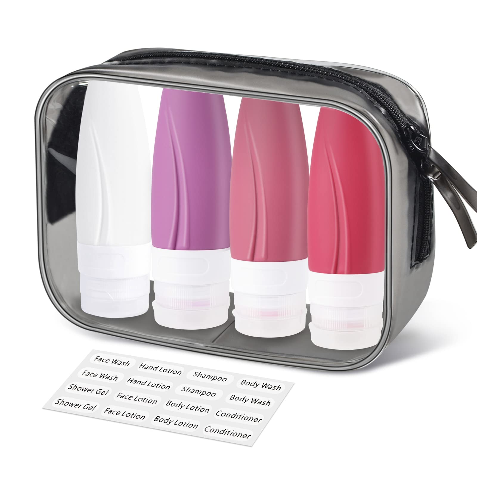 INSFIT Portable Travel Bottles TSA Approved, 2oz Leak Proof BPA Free Silicone Cosmetic Travel Size Toiletry Containers, Squeezable Silicone Tubes, Refillable Bottles for Shampoo 4 Pack Pink