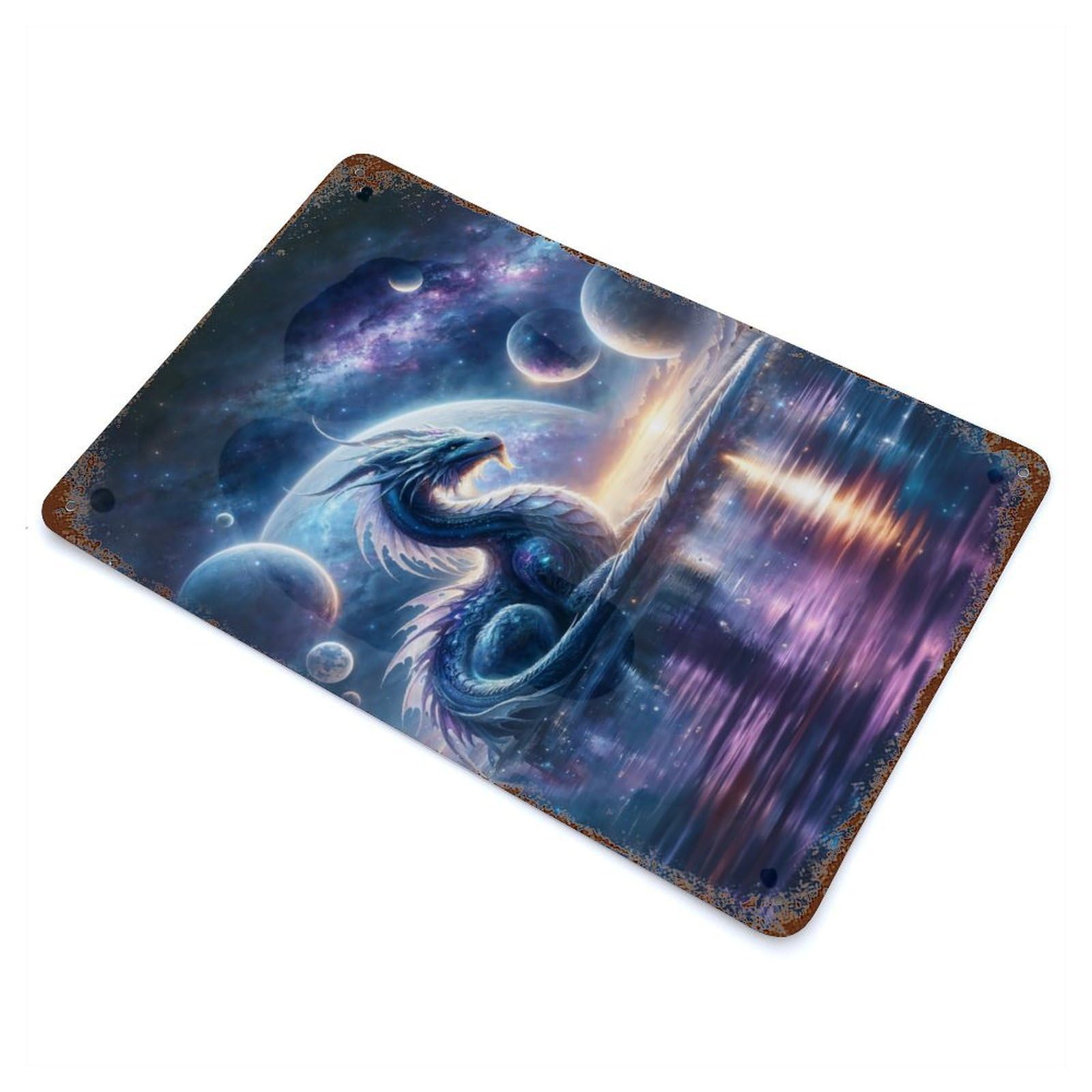 Creator Dragons Cosmos Rusty Metal Tin Sign 11.8"x7.9", for Basement, Hobby Room And Garage Decor, Retro Wall Decor