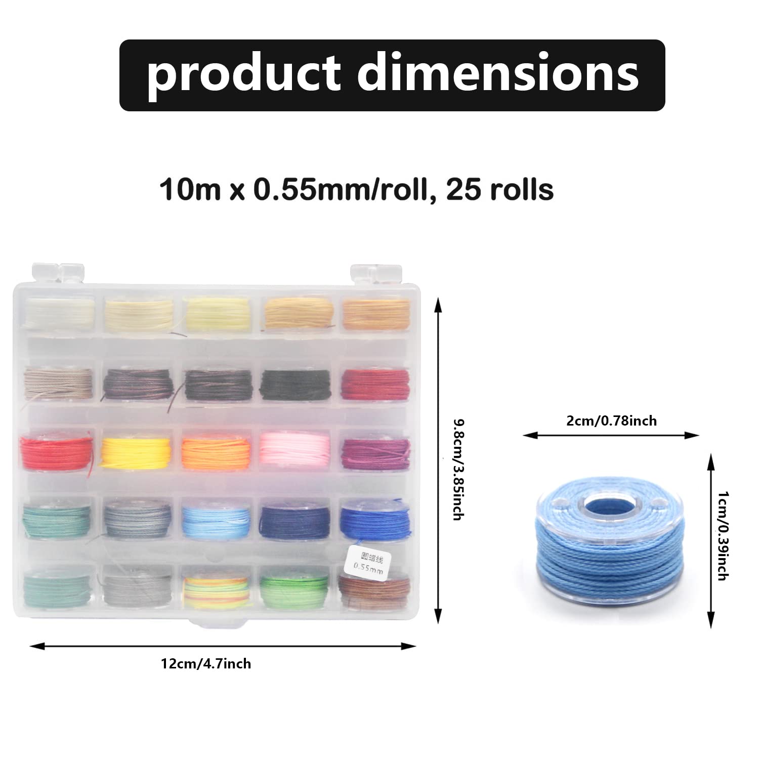 OMIGA 25 rollen 10 m x 0,55 mm gewaxt polyester draad voor kralen, lederen ambachten, handgemaakte sieraden, macramé armbanden ambachten