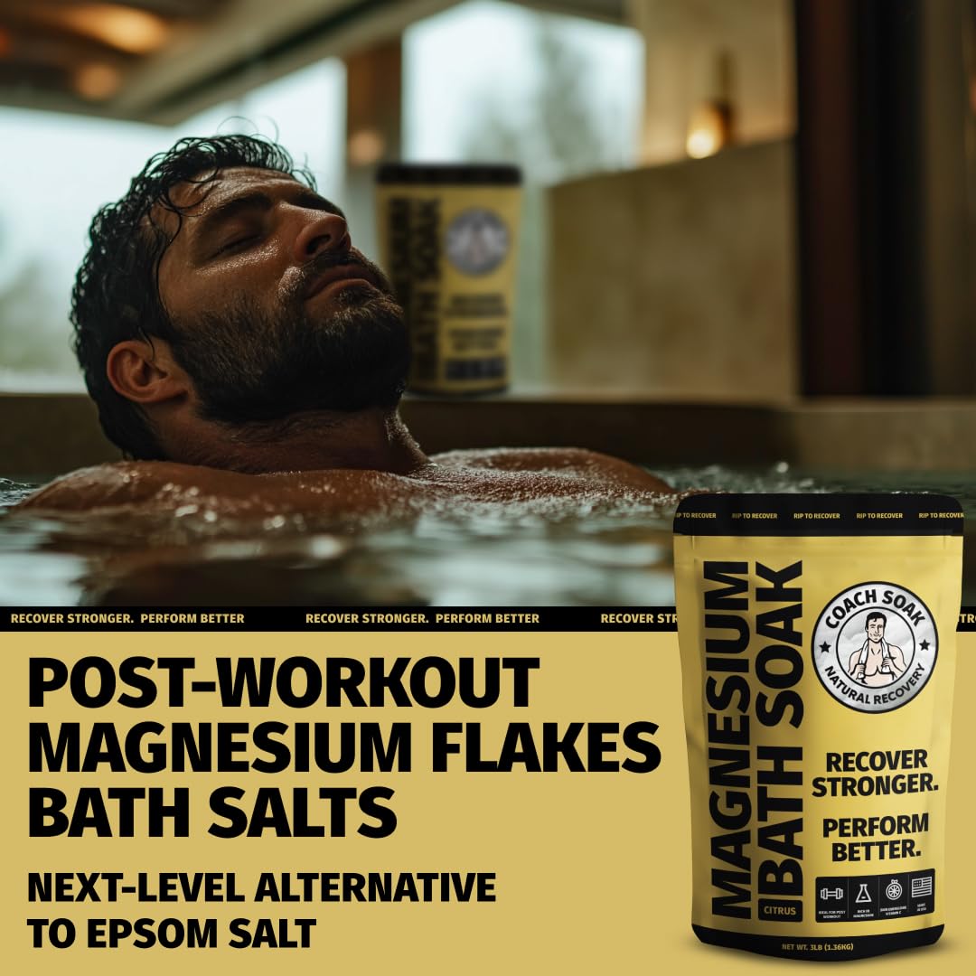 Coach Soak Recovery Bath Soak, Copos de magnesio rejuvenecedores para después del entrenamiento, 21 minerales, aceites esenciales y sales de baño del Mar Muerto, 1,36 kg (Energizing Citrus)