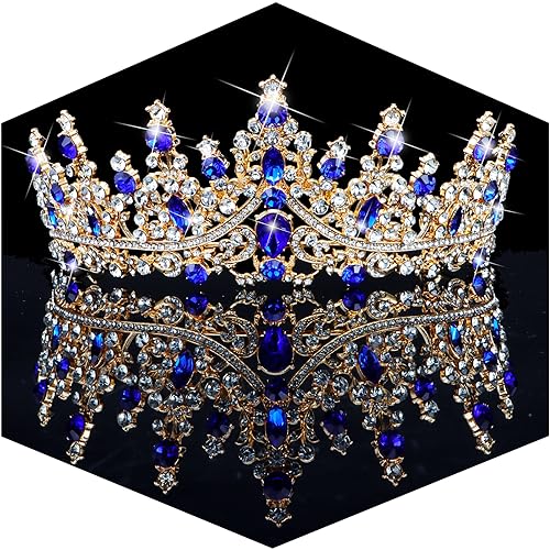 TOBATOBA Crystal Wedding Tiara for Women Crown for Women Royal Queen Crown Headband Metal Princess Tiara for Bride Quinceanera Headpieces for Birthday Prom Pageant Halloween Costume Cosplay Blue