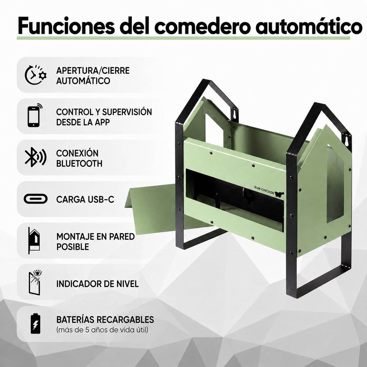 RUN-CHICKEN GO Feeder Mint - Comedero automático para pollos con control por aplicación, capacidad de alimentación de 12 L, aluminio, batería USB-C, temporizador, GPS y modo manual, para hasta 6