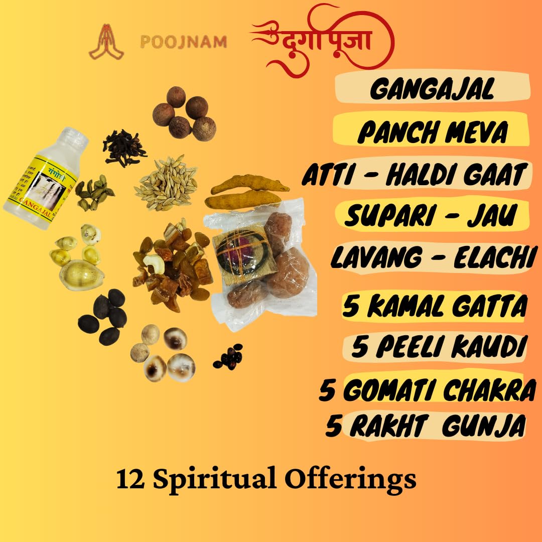 Poojnam Durga Puja Samagri Kit : Complete Set of 36 Essentials for Durga MATA Decoration and Worship During Navratri Festival | Navratri Special | MATA Rani Pooja 2