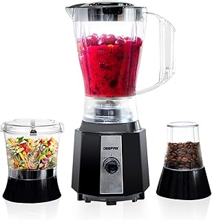 Geepas Elektryczny blender do smoothie, blender do dzbanka 400 W | ostrza ze stali nierdzewnej, 2 stopnie prędkości z pulsem | słoik 1,5 l | siekacz, młynek do kawy w zestawie młynek do koktajli mlecznych | 2 lata gwarancji