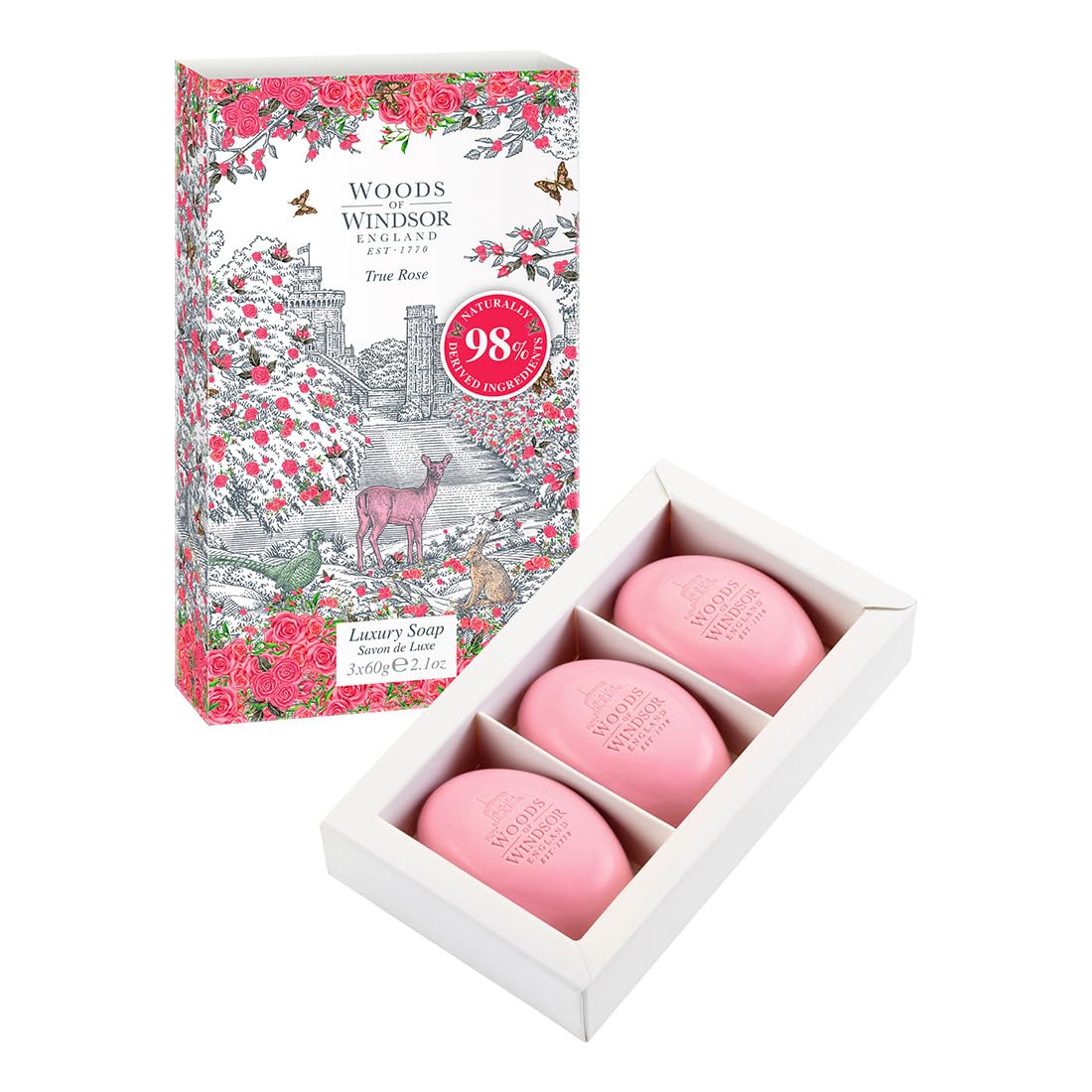 Woods of Windsor True Rose Moisturising Soap Bars with Shea Butter 3 x 60g