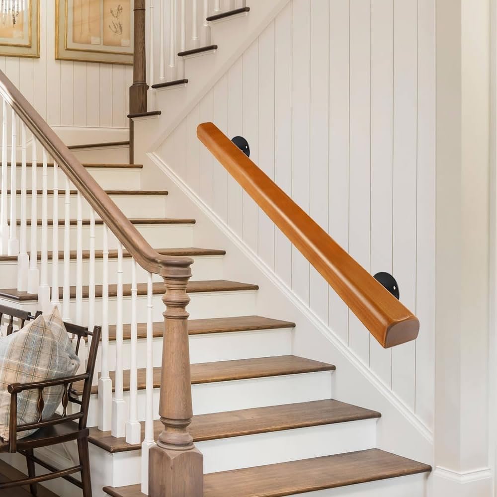 Main courante d'escalier en bois massif de 150cm avec fixations design métal