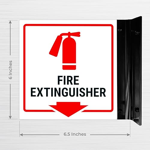 Miniatura 6 de Señal de proyección de extintor de incendios, (SI-7707) de doble cara, 6 x 6 pulgadas, ACM, con accesorio negro satinado de níquel cepillado,