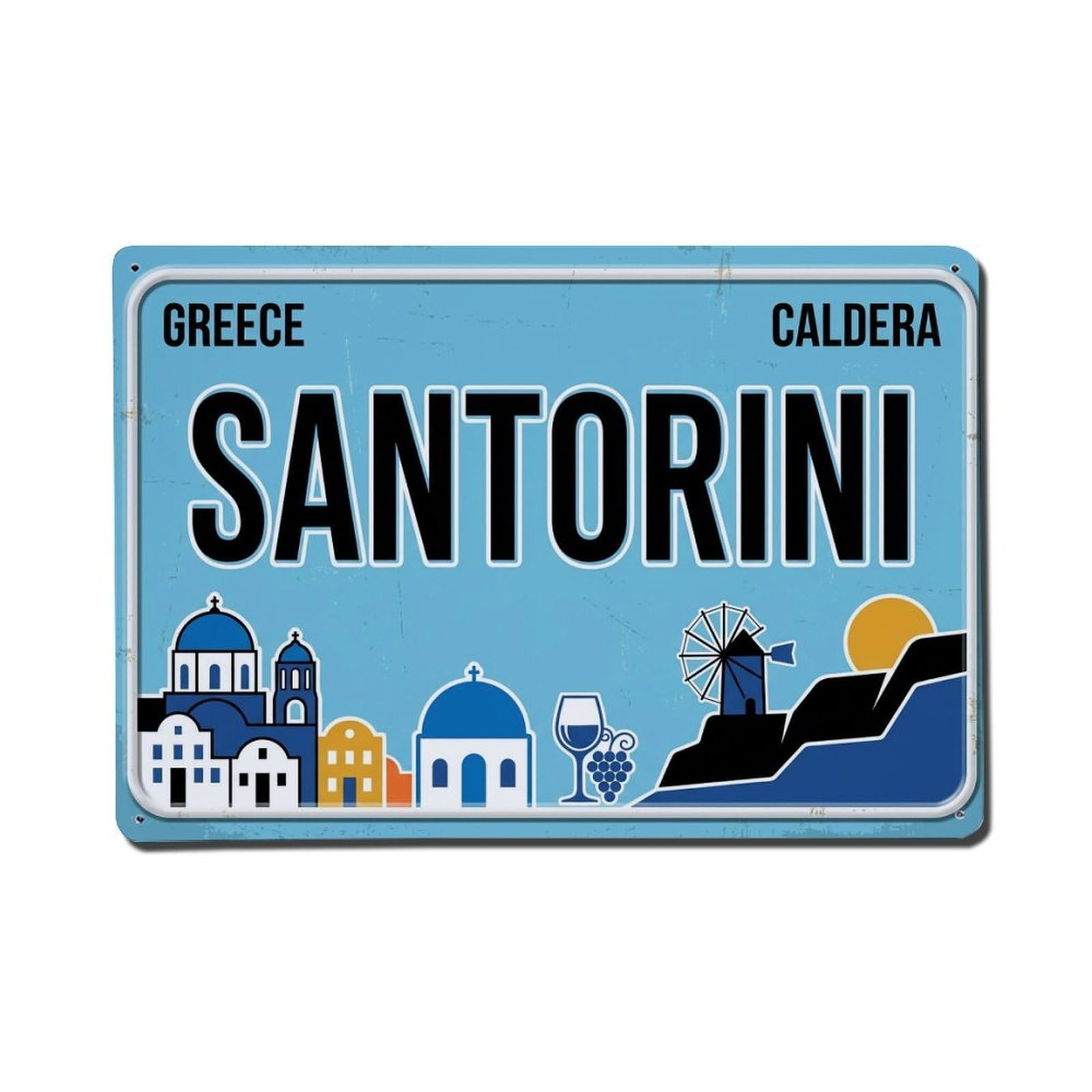 Cxhjca 8X12inch(20X30cm) Vintage Travel Santorini Greece Caldera Sunset Metal Tin Sign