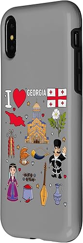Miniatura 8 de iPhone 11 Me encanta Georgia. Dibujado a mano georgiano monumentos, bandera y mapa caso