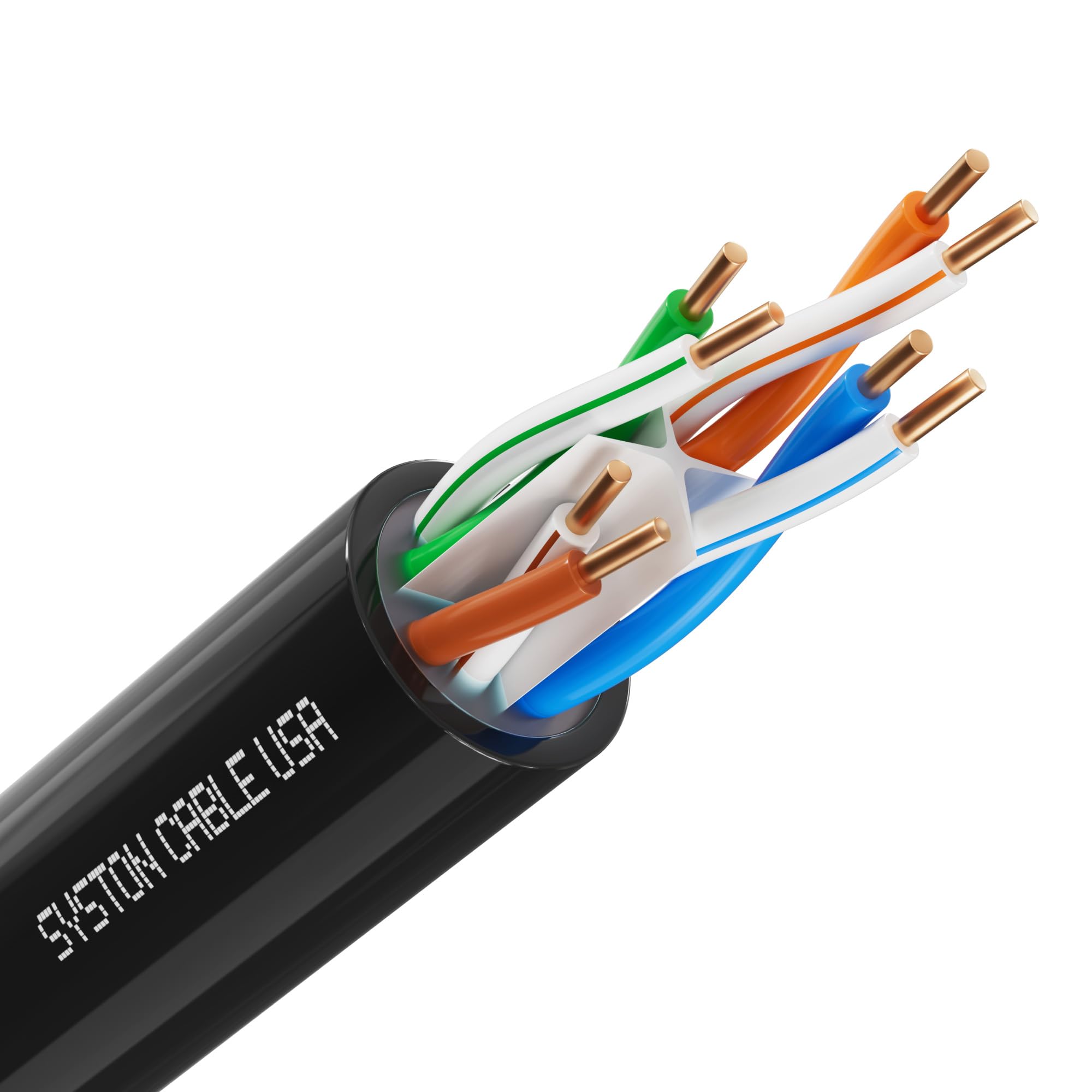 Syston Direct - Cavo di rete Ethernet Cat 6E da 600 MHz, UTP 23 AWG per piante esterne (OSP), classificato, filo di rame puro nudo, impermeabile, con gel anti-acqua, per ambienti esterni e bagnati