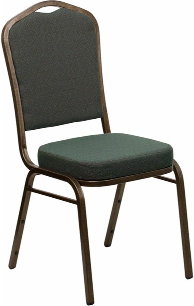 OffexOF-FD-C01-GOLDVEIN-0640-GG Hercules Series Crown Back Stacking Banquet Chair with Green Patterned Fabric and 2.5'' Thick Seat, Gold Vein Frame
