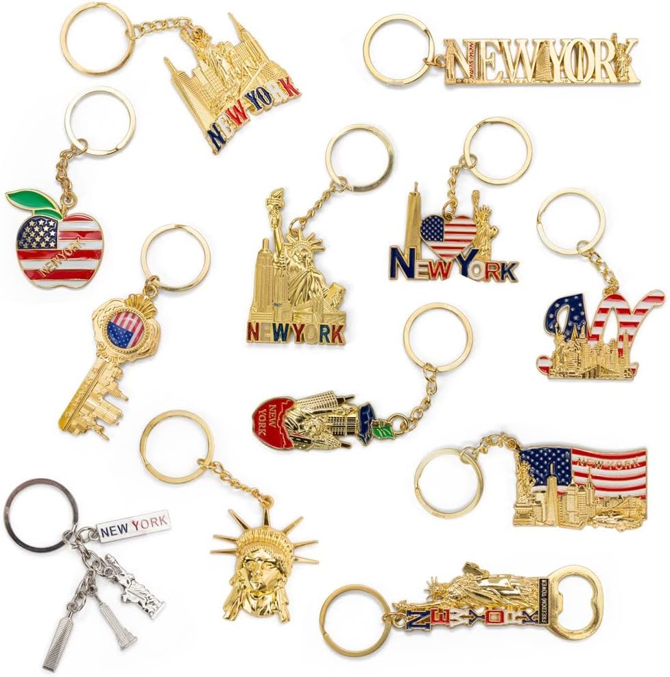 SouvenirCollect NYC Keychain, Statue Of Liberty, USA Flag, Empire State, New York, Building Designs, Patriotic, Bottle Opener