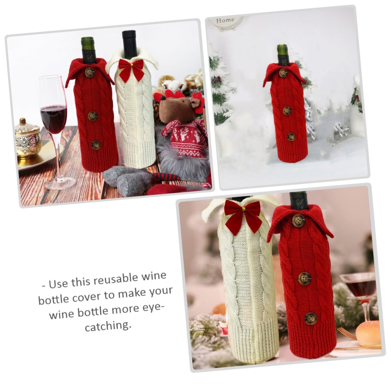 PRETYZOOM 3 Ensembles Ensemble De Bouteilles De Noël Décorations De Noël Housse De Bouteille De Vin De Noël Ornement De Fête De Noël Housse De Vin Pochette De Bouteille De Vin De 2 pièces * 3