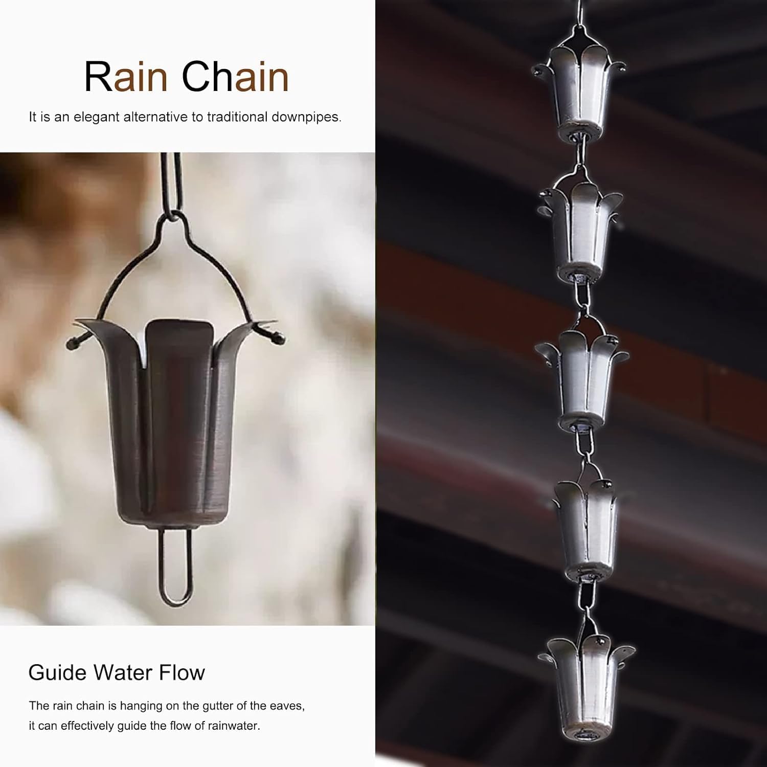 Petal Shape Rain Chain Gutter, Outdoor Garden Decorative Rain Chain/Eaves Drainage(Style4,260cm (102 3/8"))