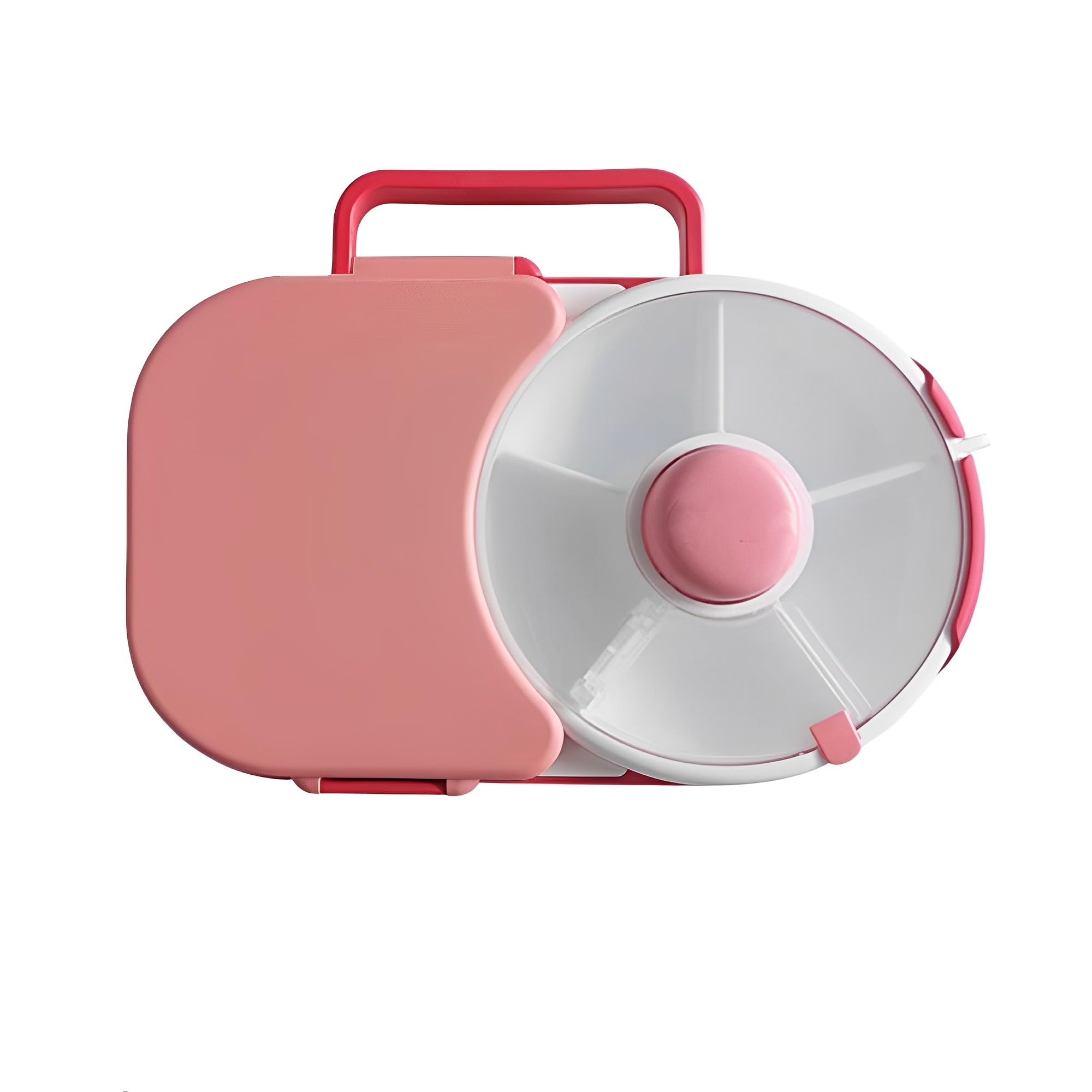 Beauenty Kids Lunch Box with Detachable Snack Spinner - Bento Style Lunch Container with 5 Compartments - Kids Snack Box/Bento Box for School,Nursery&Trips(Coral Pink)