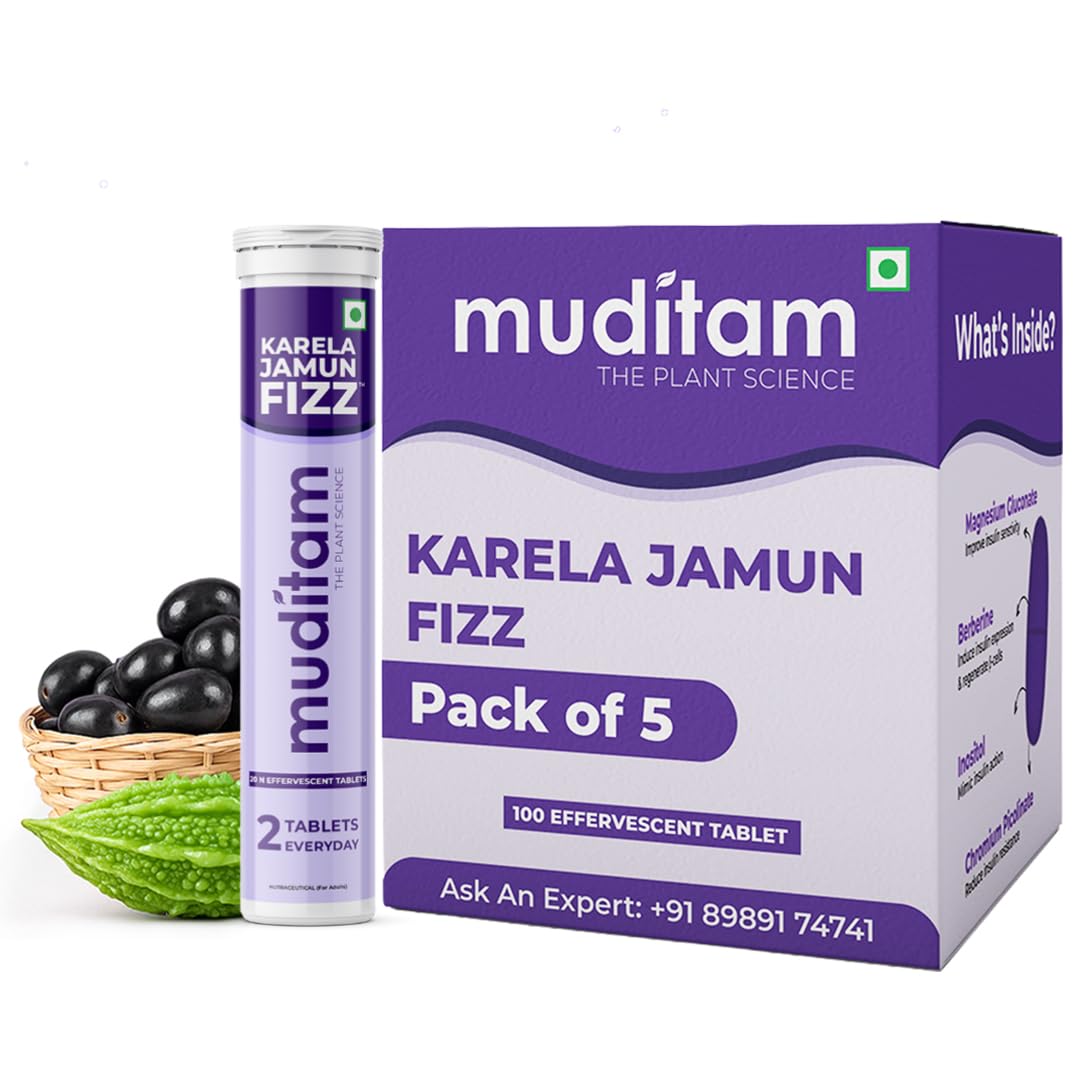 Muditam Ayurveda Karela Jamun Fizz-100 Tablets | Ideal For 50 Days (Karela Jamun Juice) | Helps in High Sugar Condition | Promotes Healthy Glucose Levels | Boosts Digestive Health