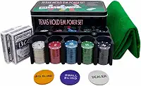 JOGO PARA POKER 200 FICHAS NUMERADAS NA LATA COM 2 BARALHO E TOALHA