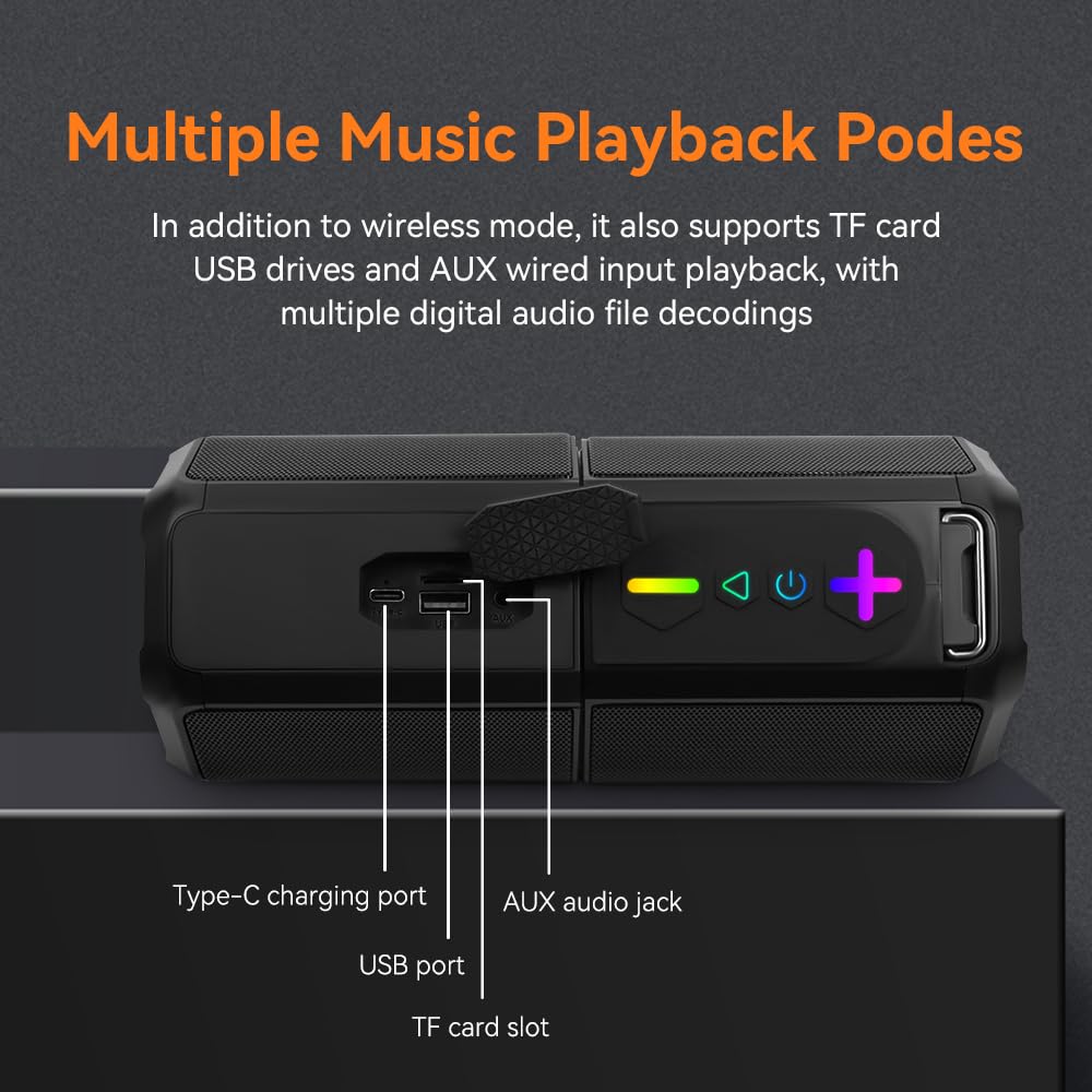 CYBORIS Altoparlante Bluetooth 2 in 1, suono stereo da 30 W, luce RGB, impermeabile, 24 ore di autonomia, Bluetooth 5.4, portatile, per attività all'aperto, viaggi e sport