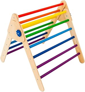 Pikler triangle foldable Climbing triangle Step Triangle Pikler Triangle Pikler climber Pikler triangle ladder Baby climber Climbing frame N.Wood+Rainbow (Large size)