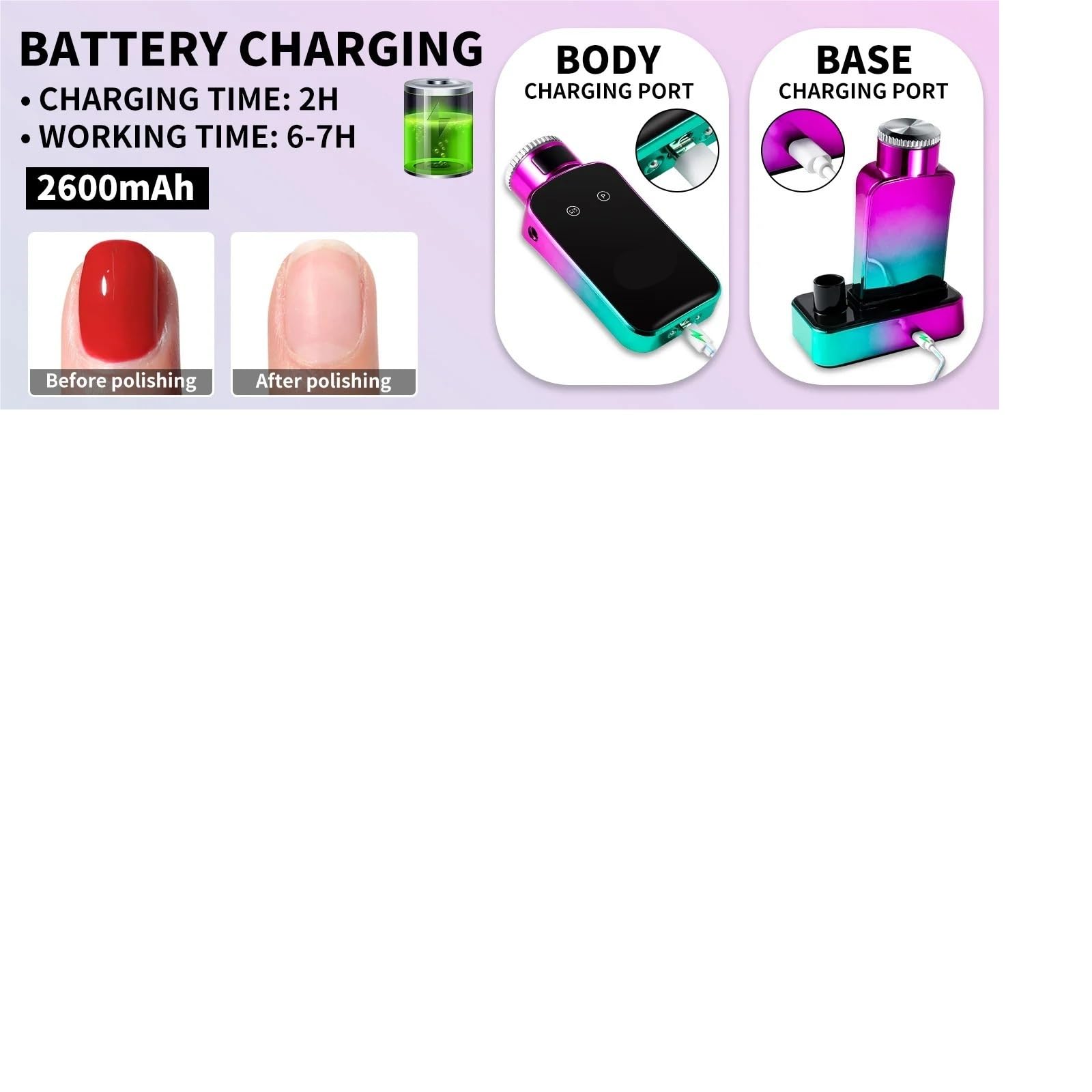 Trapano per unghie, Trapano elettrico for unghie ricaricabile senza spazzole da 40000 giri/min con set di rimozione dello smalto for USB