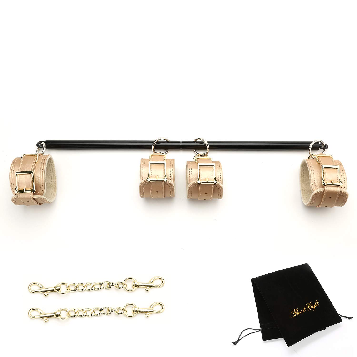 EXREIZST Adjustable Spreader Bar Black Set with 4 Adjustable Fur Gold Straps Sports Training Fitness Gear Home Gyms