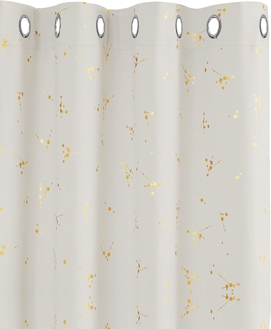 Deconovo Eyelet Curtains, Blackout Curtains, Gold Constellation Printed Curtains Thermal Insulated Curtains for Bedroom, 46 x 54 Inch(Width x Length), Light Beige, 2 panels
