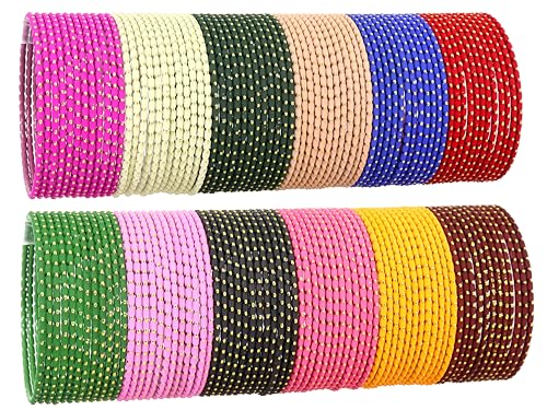 Image of NMII Stylish Multi colour Metal Bangles set for women and Girls with Zari and Cutting Design | Fancy Multicolour Bangles for women | Metal Chudi Set For Women | Women's Bangles