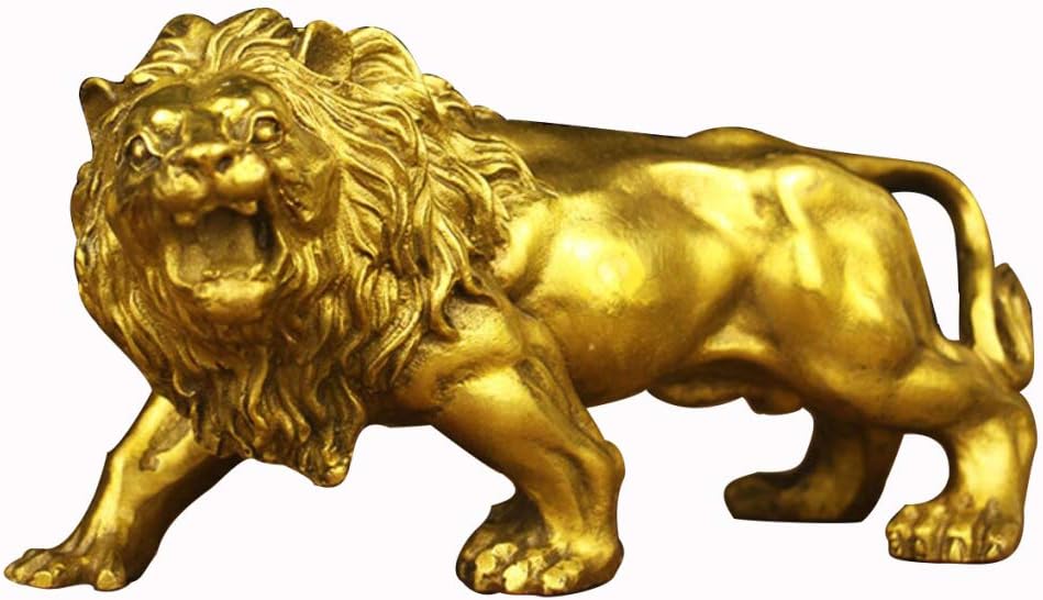 JLDN Brass Battle Attacking Lion Statues, Sculptures Home Decor Gold The King of The Jungle Collectible Figurine Modern Sculptures Home Décor Accents Attract Wealth Lucky Ornaments,A