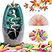 TuoFang Backflow Incense Holder, Ceramic Waterfall Incense Burner Aromatherapy Ornamental Home Decor Gifts with 100 Backflow Incense Cones, Mat, Lotus Leaf, Cloth