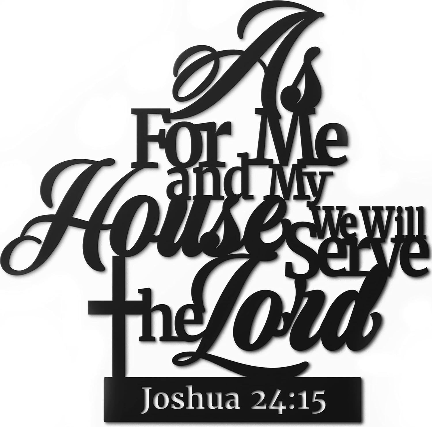 Metal Christian Wall Decor As for me and My House We Will Serve the Lord 16.5 x12.5 Inch Religious Wall Sign Scripture Black Bible Verses Family Wall