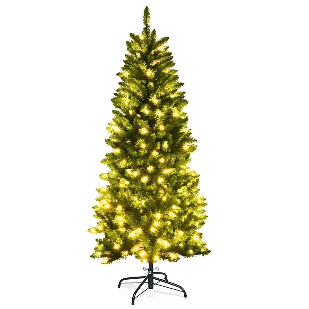 CVHfhjTG christmas tree, With Warm LED Lights, Foldable Metal Stand & Superior PVC Leaves, Holiday Decoration for Home and Shops(6FT)