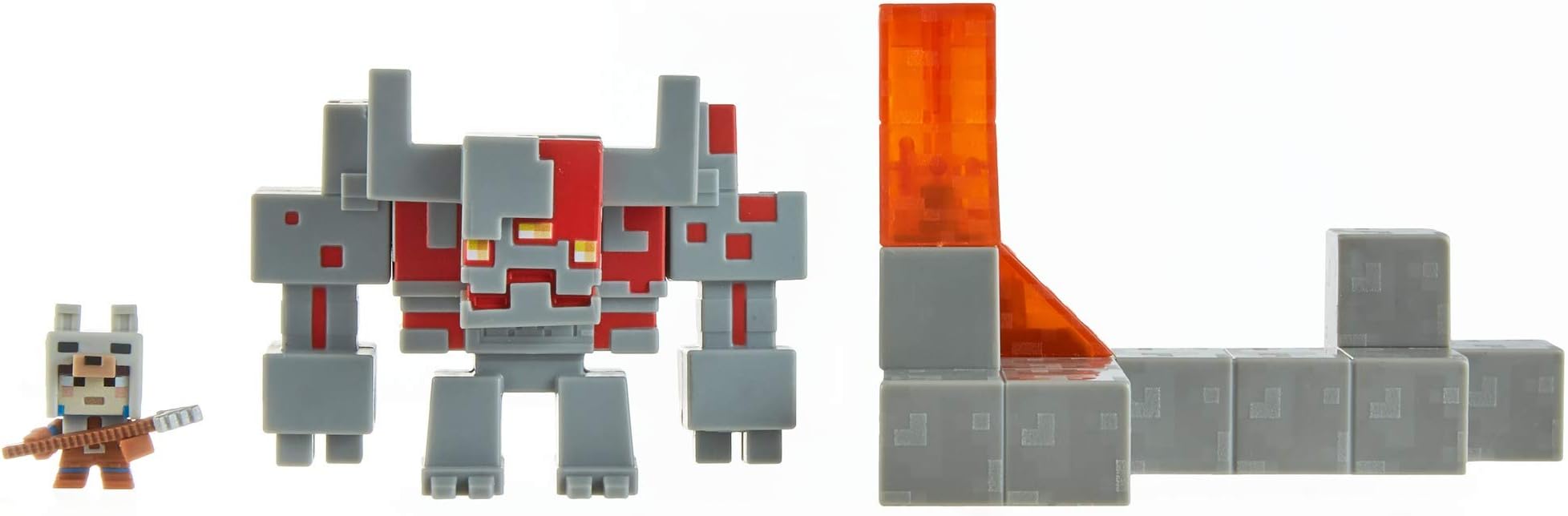 Mattel Minecraft Dungeons Mini Battle Box, with Exclusive Redstone Monstrosity, Valorie Character and Lava Set Piece, Action and Adventure Toy Based on Video Game, Gift for Kids Age 6 and Older