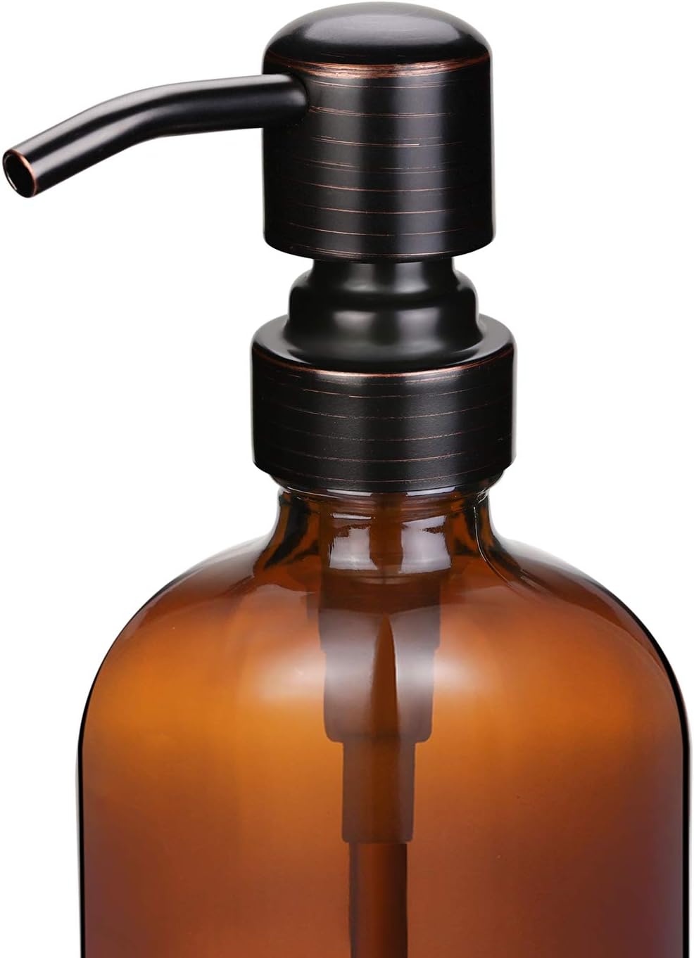 2 Pack 16 Ounce Boston Round Glass Bottles Soap Dispenser with Oil Rubbed Bronze Stainless Steel Pumps