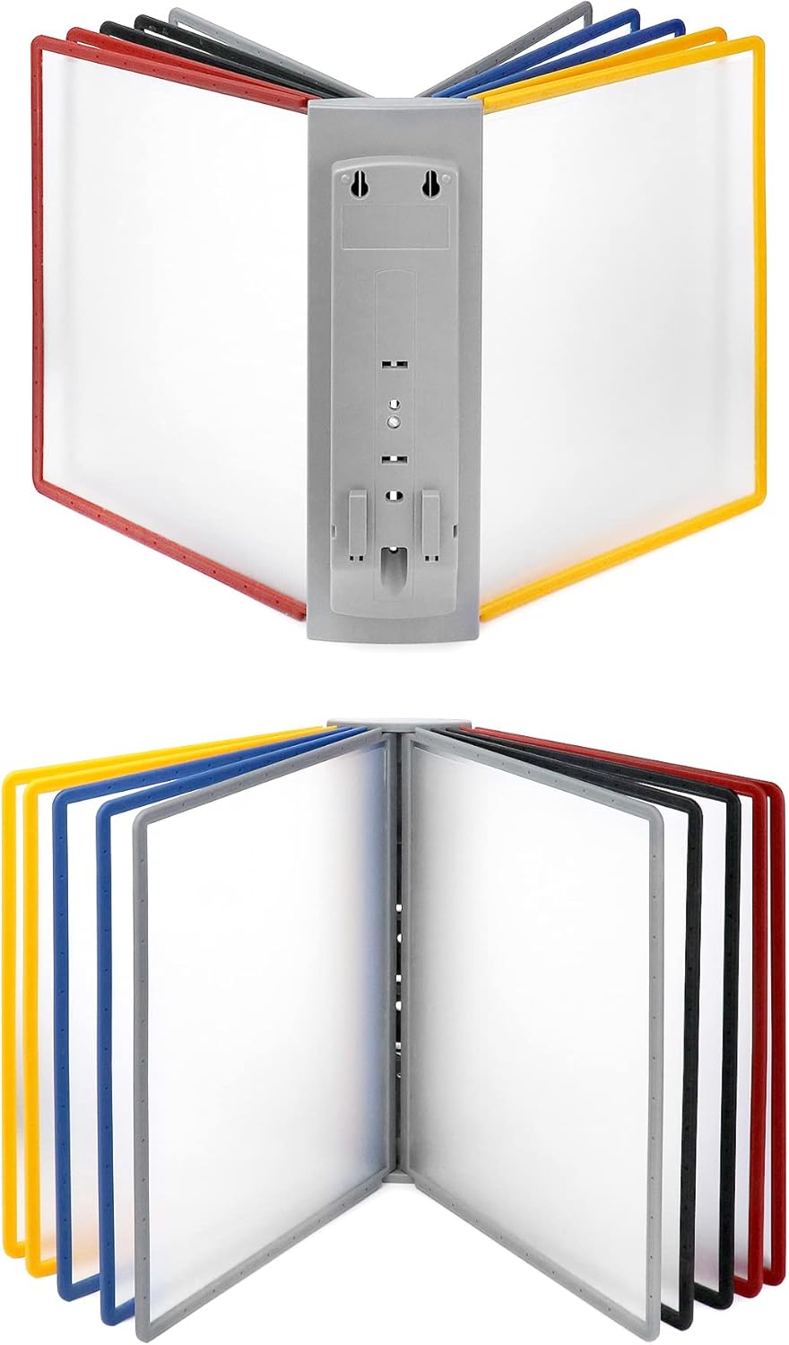 QWORK Wall Mount Reference Display System, 10 Multicolored Flip Folders for 20 Views, 8.5 x 11 Inch Document Organizer for Workshop, Restaurant Menu, Office