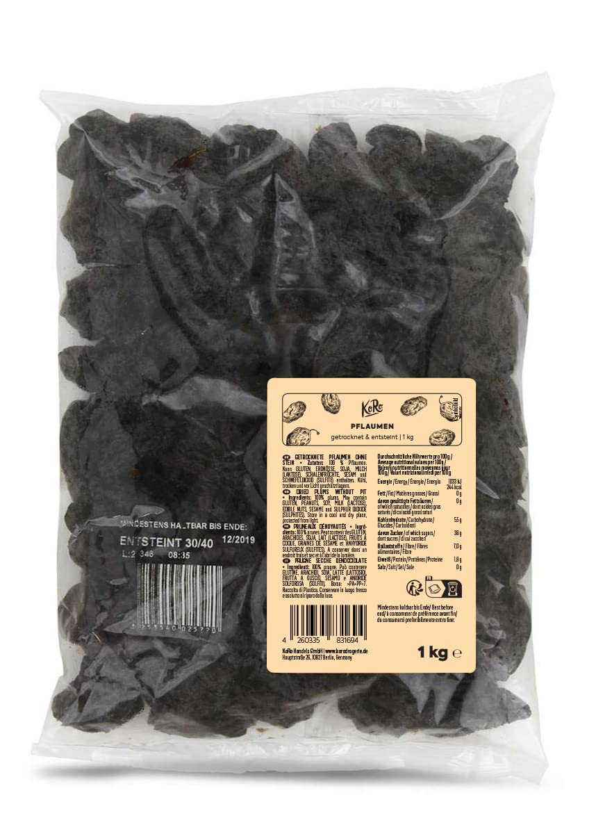 KoRo - Prugne secche denocciolate 1 kg - prugne essiccate senza nocciolo - senza zolfo, senza conservanti e non dolcificato