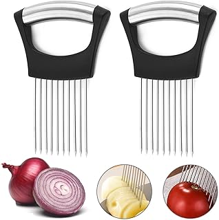 TRKETK 2 Piezas Rebanador de Cebolla, Soporte de Cebolla de Acero Inoxidable Soporte de Cebolla Todo en Uno Cortador de Cebolla Rebanador Asistente de Rebanada de Alimentos Gadget de Cocina