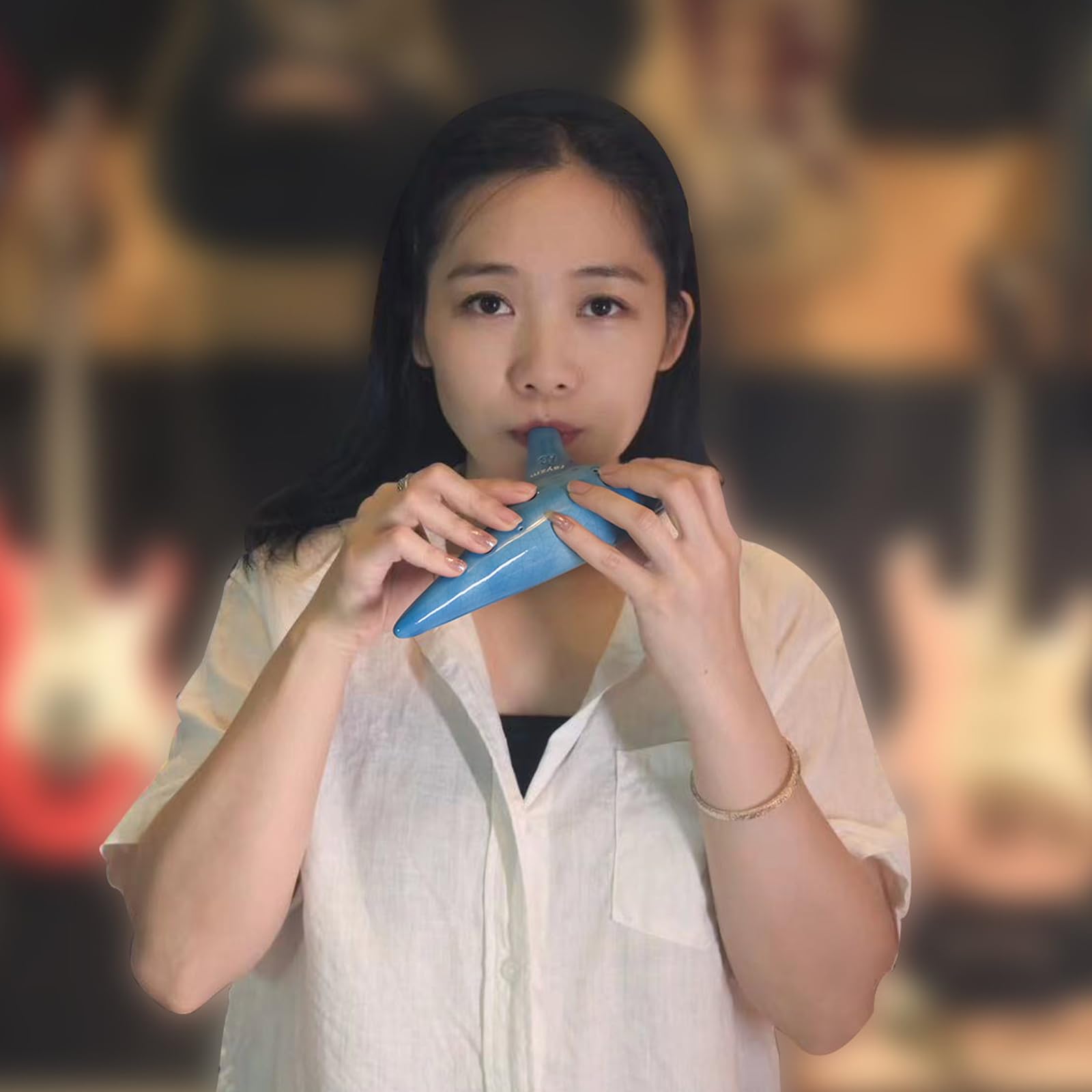 rayzm Ocarina en Céramique Alto C à 12 trous, 13 Notes en Do Majeur, Instrument à Vent Ocarina pour Débutants avec Sac de Transport Rembourré