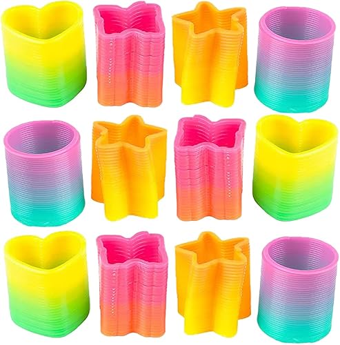 The Dreidel Company Surtido de resortes helicoidales arcoíris, corazón, estrella, mariposa, espirales en forma de círculo, recuerdo de fiesta para