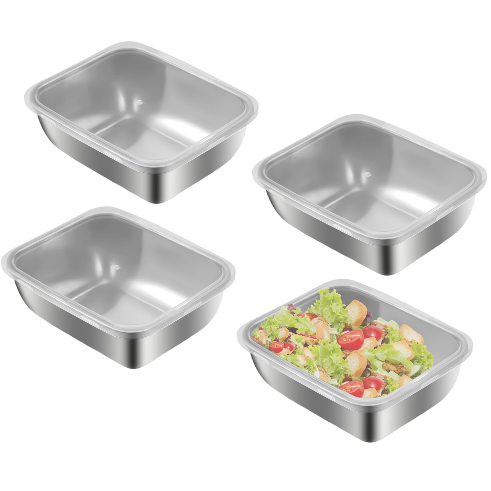 Set of 4 Food Storage Containers, Stainless Steel Containers with Lid, Stainless Steel Storage Containers, Stackable Meal Prep Boxes, Food Storage Containers with Lid, Stainless Steel, Microwave-Safe,