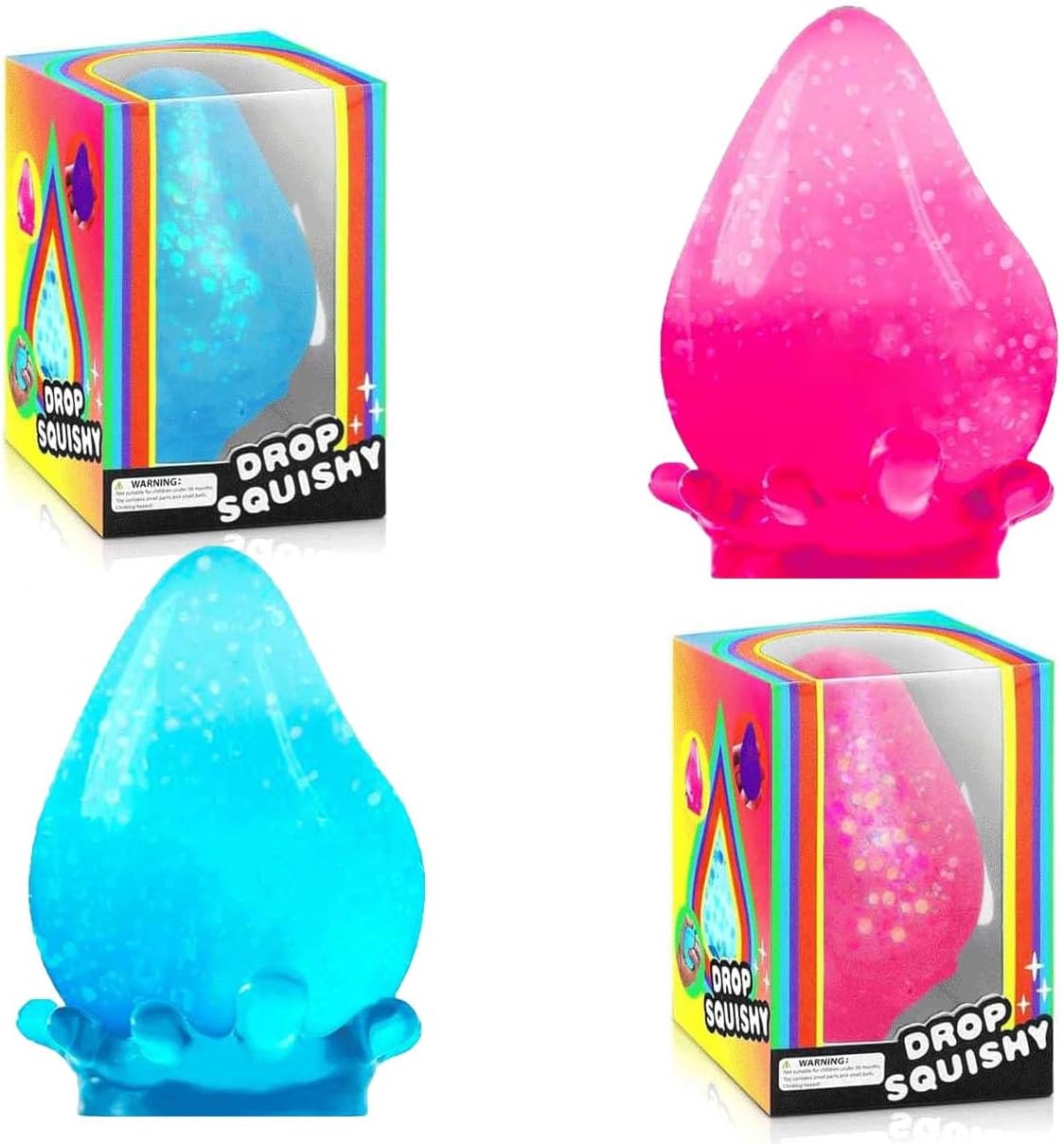 2 Packs Dream Squishy Drop Silicone Squishy Stress Balls for Adults & Kids - Sensory Fidget Toys for Autism, ADHD, Anxiety Relief - Squeeze Stress Relief Toys, Birthday Gifts (Blue & Pink)