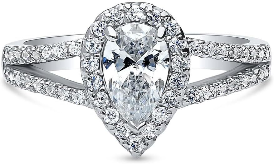 BERRICLE Sterling Silver Halo Engagement Promise Rings, Wishbone Stackable Eternity Band Ring for Women, Pear Cut Cubic Zirconia CZ, 1-3 Piece Set