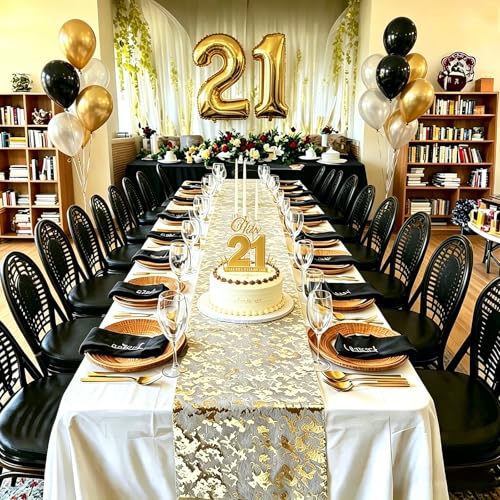 tiosggd Black and Gold Table Runner Roll 11 x 192 inch, Sequin Glitter Metallic Foil Mesh Table Runner, Black Gold Table Decor for Summer Birthday Graduation Anniversary Party Decor