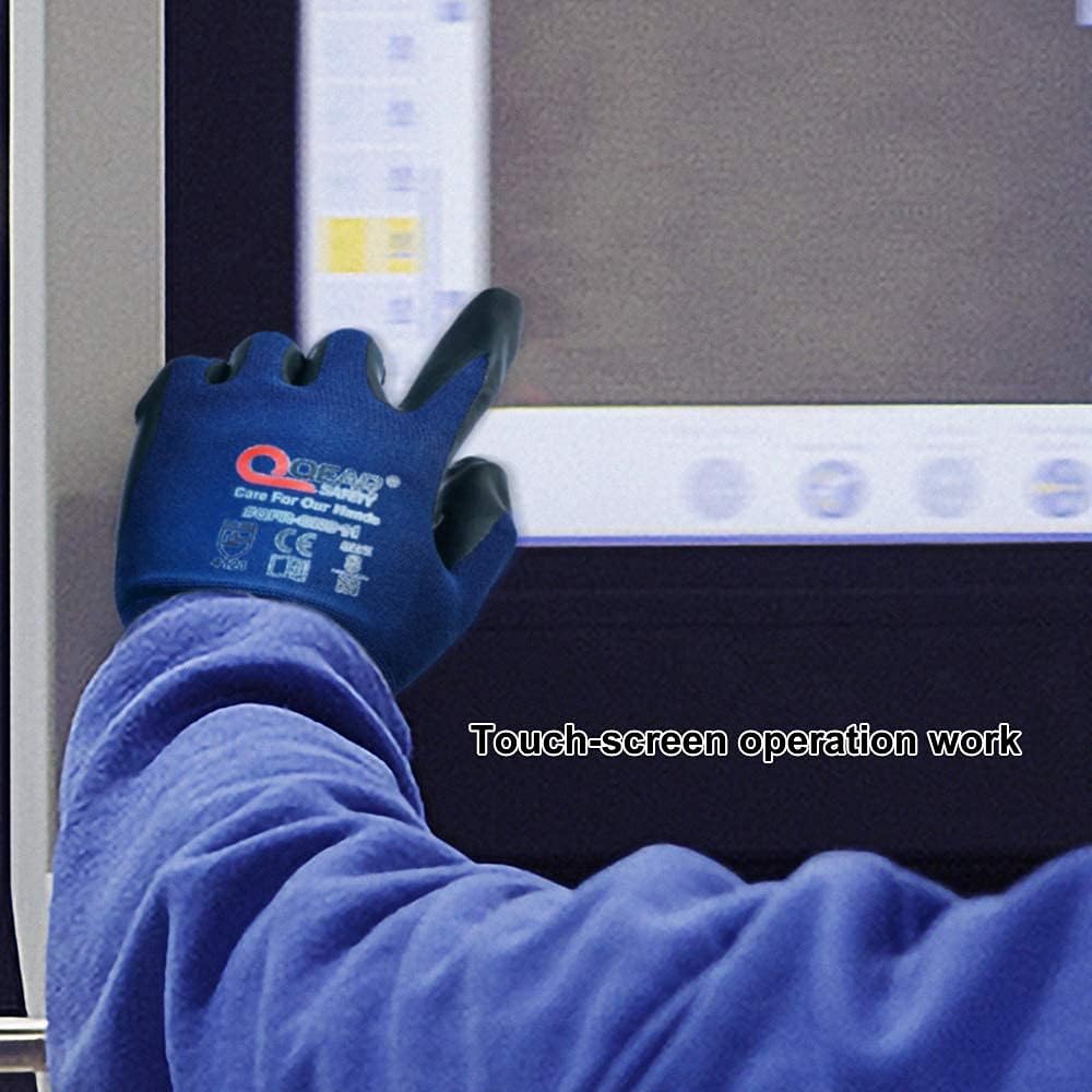3 Pairs Pack Navy Blue Screen-touchable Work Safety Gloves, Foam Nitrile Rubber Palm Coated, General Purpose, Mechanic Work, Construction, DIY (Large)