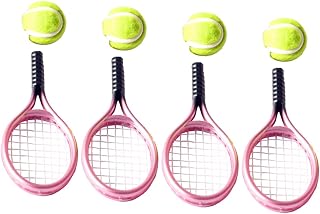 Miniature Tennis 4 Sets Tennis Racket Tennis Toy Ornamental Mini Cabinet Minihouse Tool for Children Model Set Plastic Doll House Mini Decor for Kids Funny Minihouse Tool