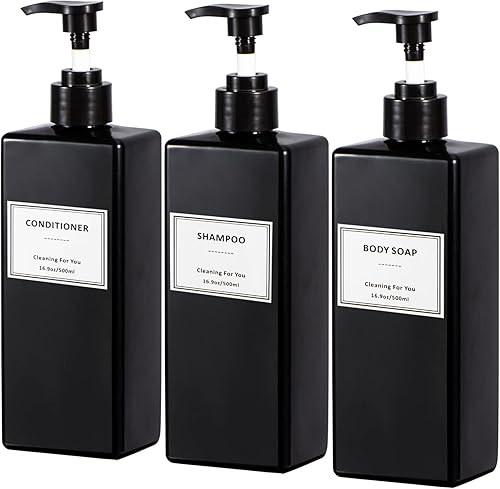 Yeeco Botellas recargables de champú y acondicionador, dispensador de champú de 16.9 onzas, botellas de champú de plástico con bomba de 3 paquetes,