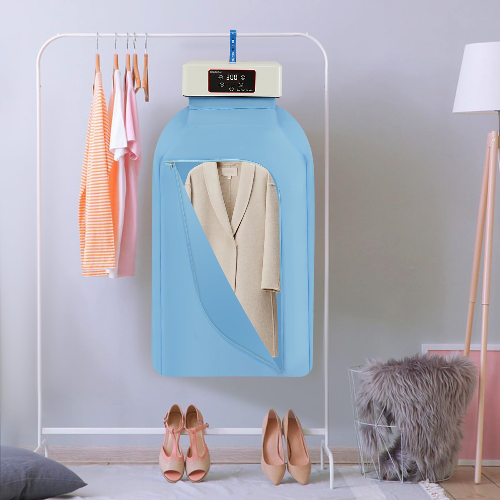 Secador de bomba de calor portátil de 600 W, secador eléctrico pequeño con mando a distancia, tres modos de secado, 20-600 minutos, secador de aire caliente pequeño