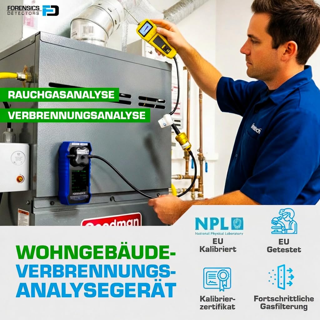 Abgasanalysator (Flue Gas) | CO, O2, COAF Und EA | Wasserfalle, Partikelfilter Und NOx-Filter | Kalibrierzertifikat EU | FD-4S-FLUE