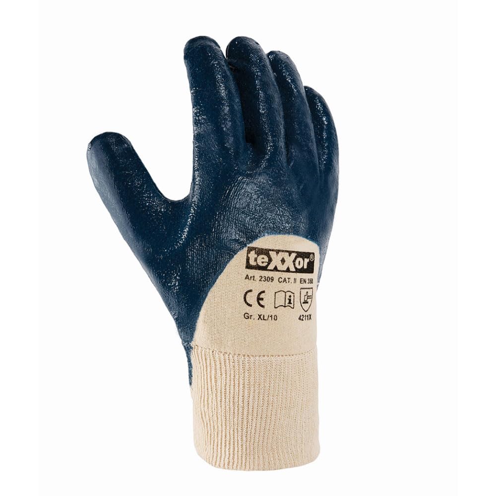 texxor 288 Stück Nitril-Handschuhe 2309, Strickbund, blau, 11/XXL, Karton, Nitrilhandschuhe, Arbeitshandschuhe, Strickgewebehandschuhe