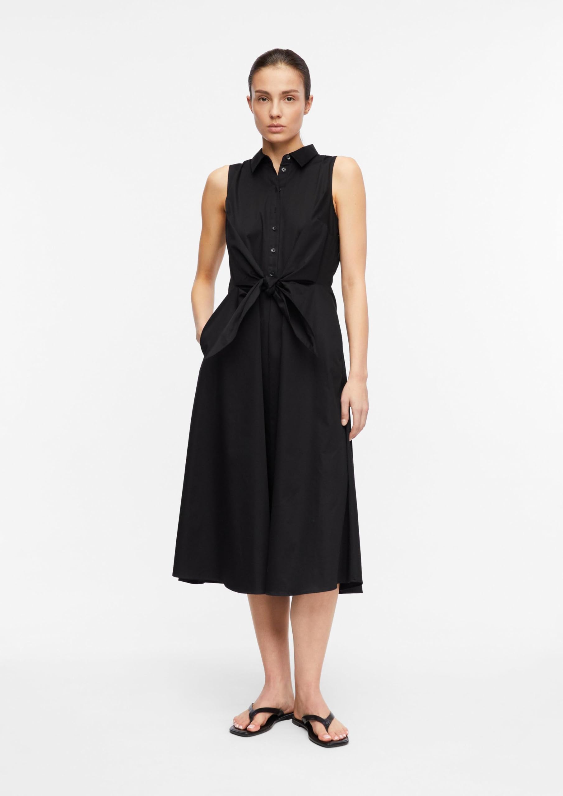 Comma Damen Kleid aus Baumwoll-Stretch – Taillierte Passform, ärmellos, Bindedetail, A-Linie – Für Festliche Anlässe