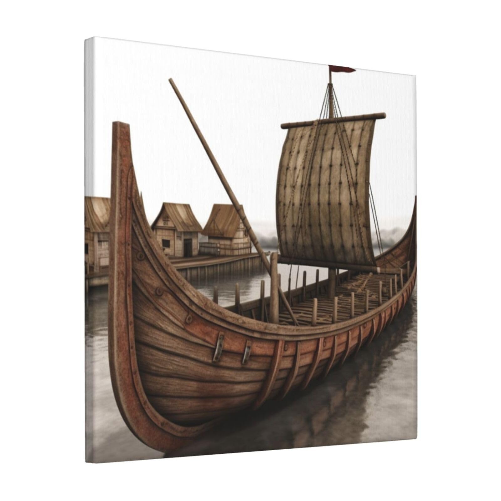 KLOPH Old Viking Boat Canvas Wall Art for Living Room 12"x12" Modern Artwork Painting for Bathroom Hanging Canvas Prints Aesthetic Wallart for Bedroom Kitchen Office Wall Decor